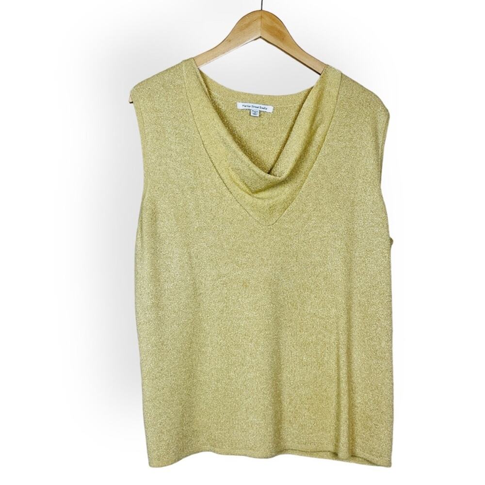 MERCER STREET STUDIO Gold Metallic Knit Cowl Sleeveless Blouse 2X Stretch Party